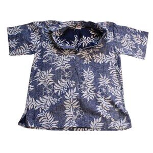 Go Barefoot Mens Blue Hawaiian Shirt Large 100% Cotton Short Sleeve